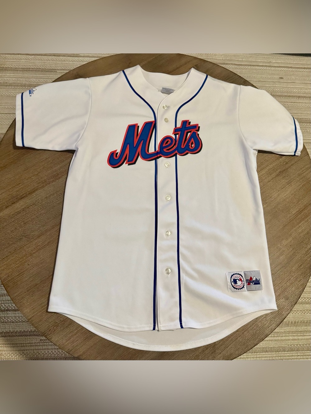 Majestic White New York Mets Jersey with Blue & Orange Script - Picture 1 of 6